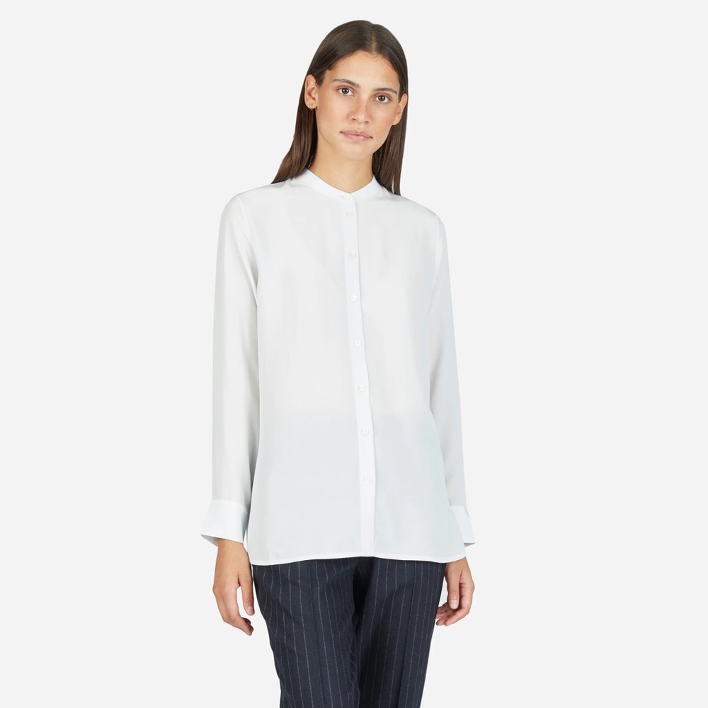 Cream Relaxed Collarless Everlane Silk Shirt Size 10